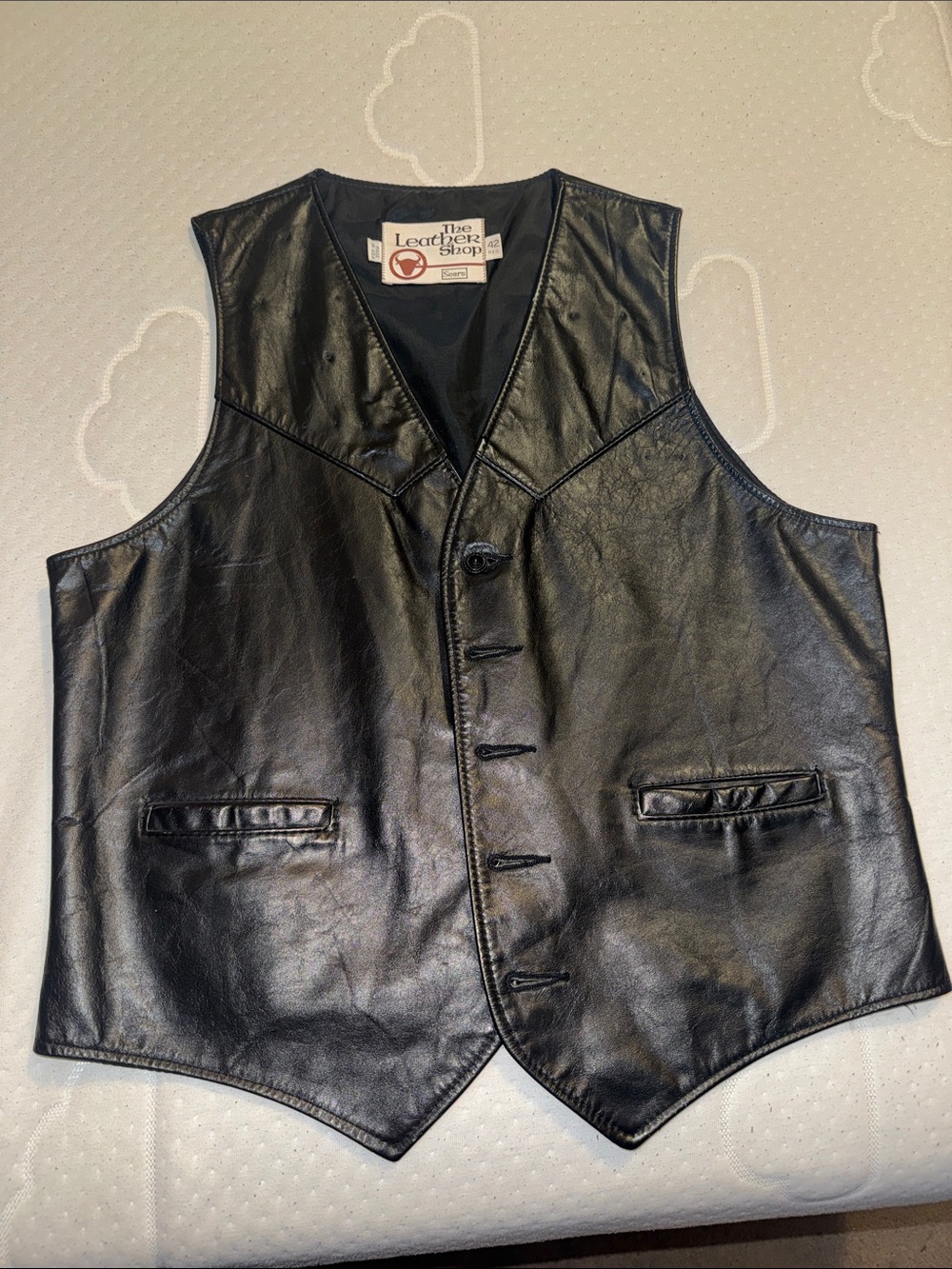 The Leather Shop Men’s Black Leather Vest — Classic Button-Front